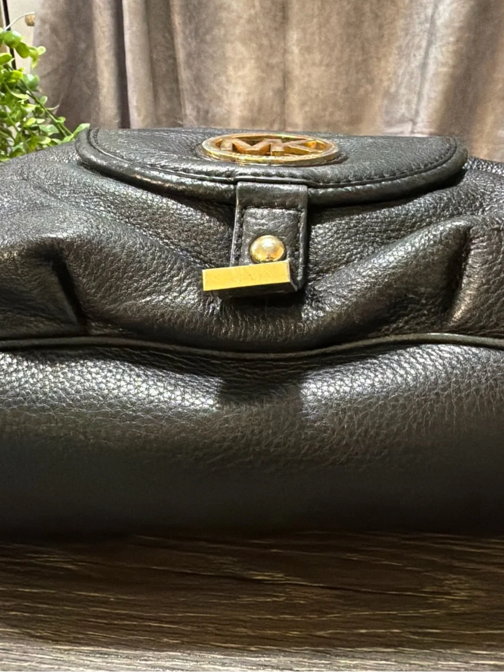 Michael Kors Black Pebbled Leather Hobo Bag MK Logo Shoulder Purse